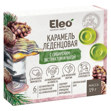 Карамель леденцовая Eleo с сибирским экстрактом и чагой, 6 шт